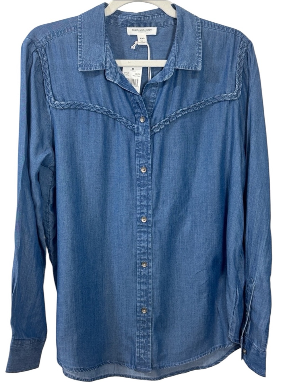 beachlunchlounge Medium Wash Long Sleeve Button Down Top- Size Medium